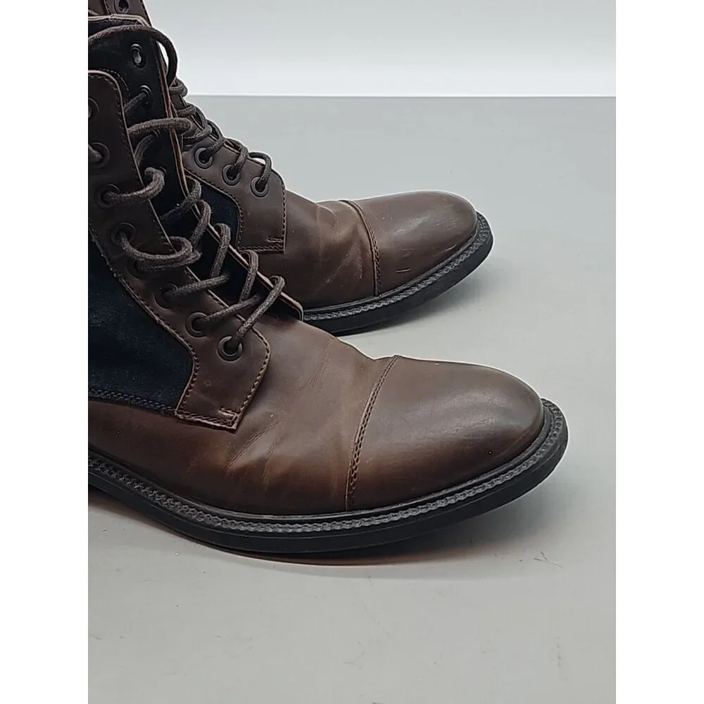 Kenneth Cole REACTION Men'ls Ankle Tie‎ Suede  Boot Brown Bluec Leather Sz US 7